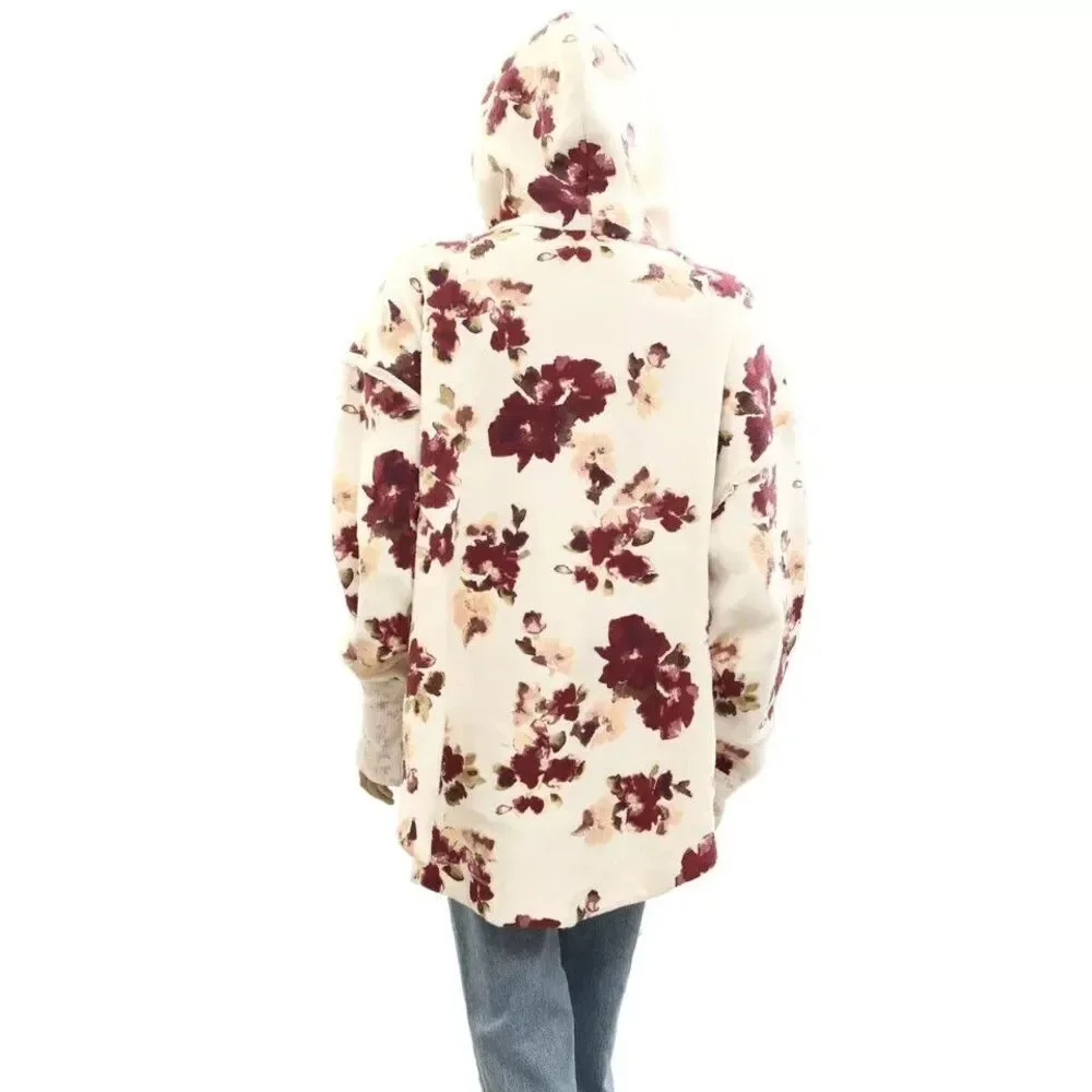 Free People Bali Bring Me Roses Sherpa Pullover Hoodie Top Sweatshirt S 277075
